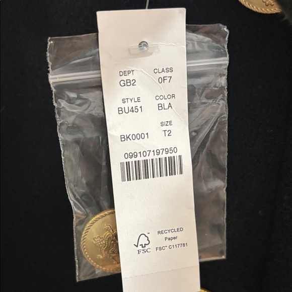 J. Crew Elegant Black Pea Coat Jacket with Gold Accents - Picture 3 of 7